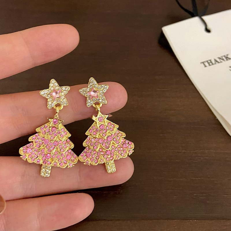 Neues Design Süße Weihnachtsbaum-Ohrringe für Frauen Leichte, luxuriöse, funkelnde Zirkon-Ohrhänger Weihnachtsschmuck für die Feiertage