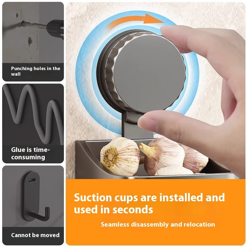 Lagerbox für Zwiebeln, Ingwer und Knoblauch Wandmontiertes Aufbewahrungsregal mit Saugnäpfen