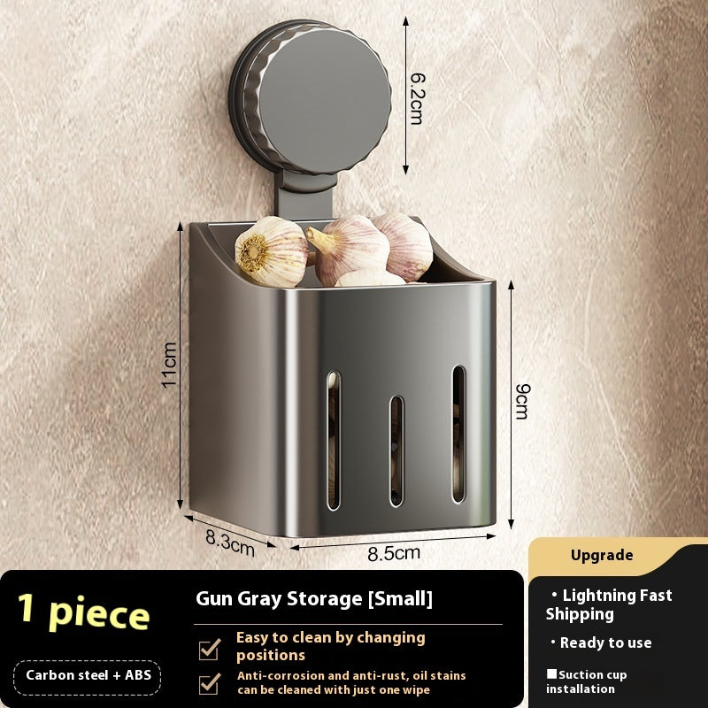 Lagerbox für Zwiebeln, Ingwer und Knoblauch Wandmontiertes Aufbewahrungsregal mit Saugnäpfen