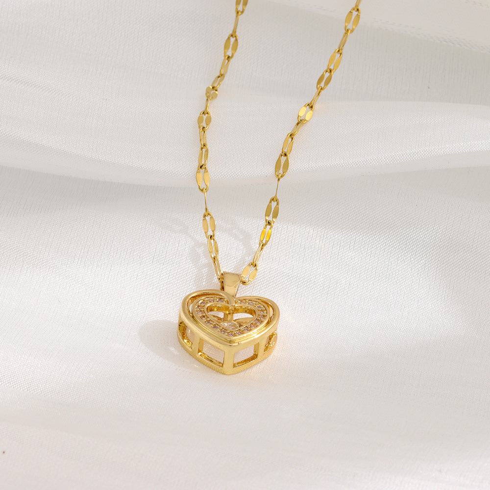 Zweilagige Liebes-Halskette mit Strasssteinen Titanstahl-Anhänger Modeschmuck Geschenk