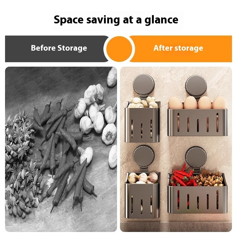 Lagerbox für Zwiebeln, Ingwer und Knoblauch Wandmontiertes Aufbewahrungsregal mit Saugnäpfen