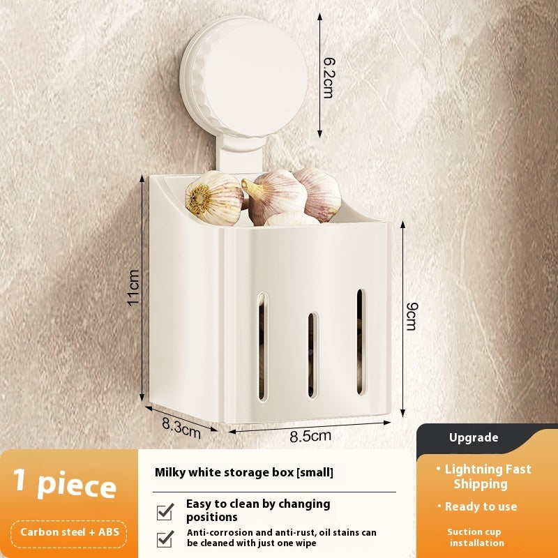 Lagerbox für Zwiebeln, Ingwer und Knoblauch Wandmontiertes Aufbewahrungsregal mit Saugnäpfen