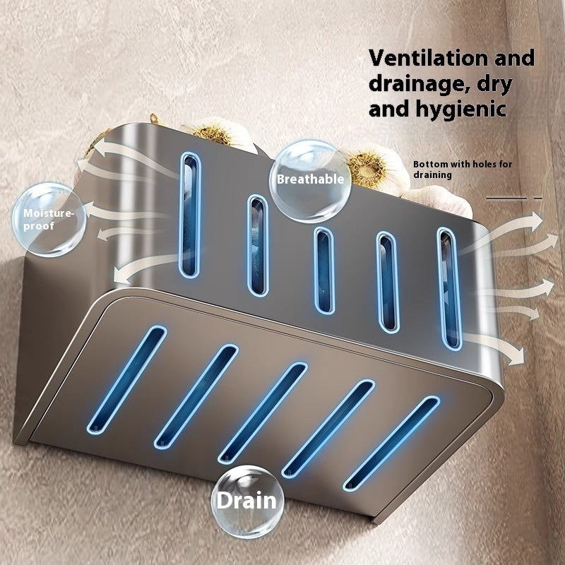 Lagerbox für Zwiebeln, Ingwer und Knoblauch Wandmontiertes Aufbewahrungsregal mit Saugnäpfen