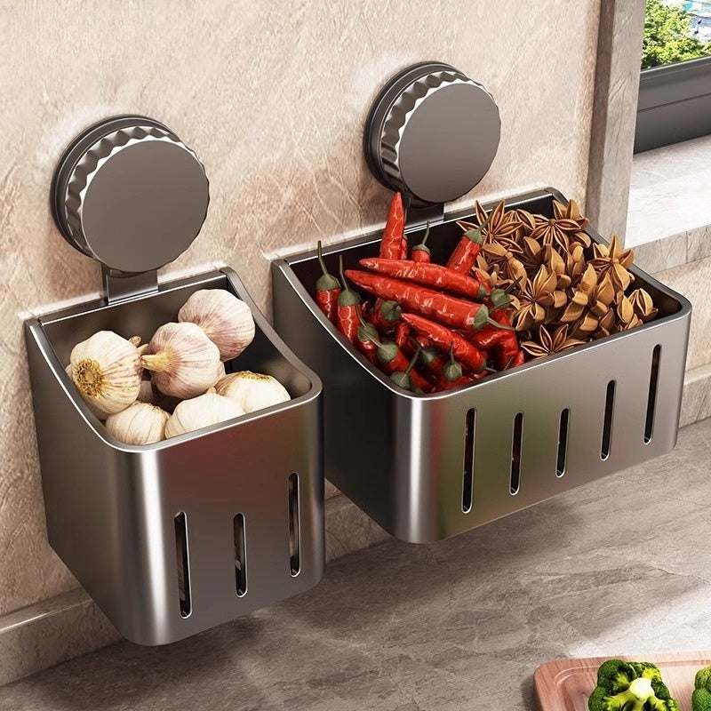 Lagerbox für Zwiebeln, Ingwer und Knoblauch Wandmontiertes Aufbewahrungsregal mit Saugnäpfen