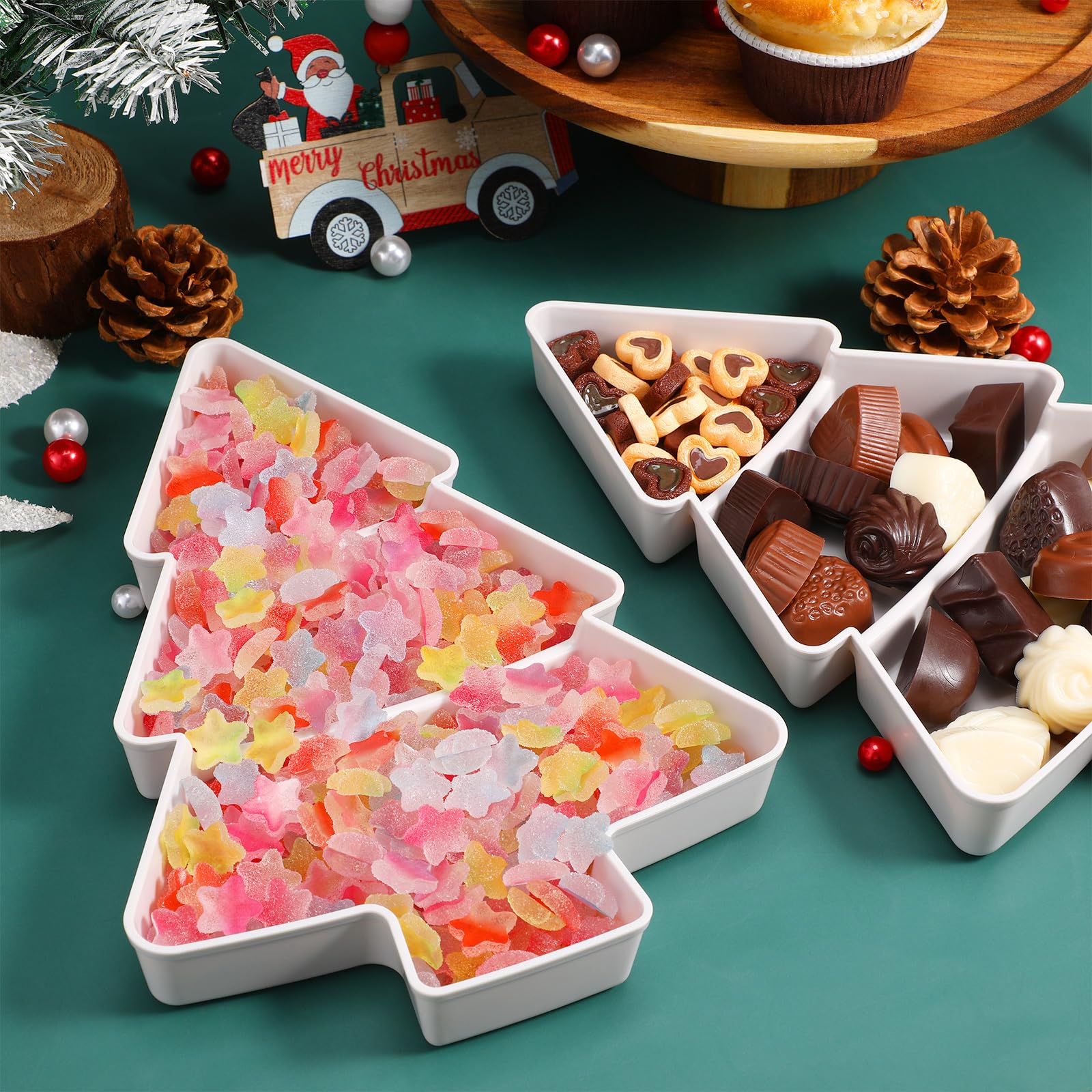 Weihnachtsbaumförmige Obstplatte Kreative Teller Aufbewahrungsbox Trockenobst-Snackplatten Unterteilte Süßigkeiten-Dessertplatten Behälter