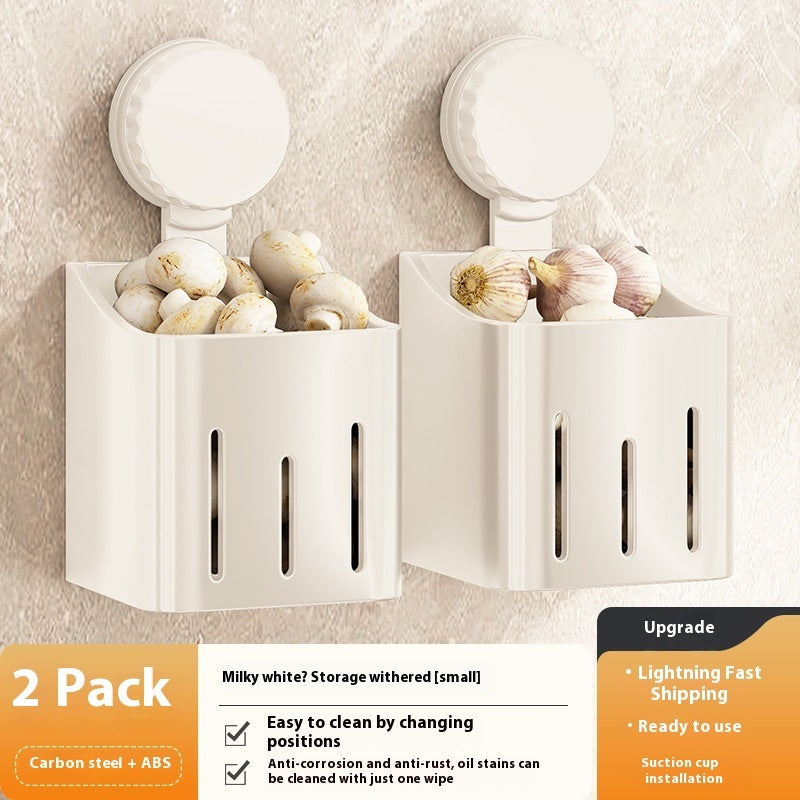 Lagerbox für Zwiebeln, Ingwer und Knoblauch Wandmontiertes Aufbewahrungsregal mit Saugnäpfen
