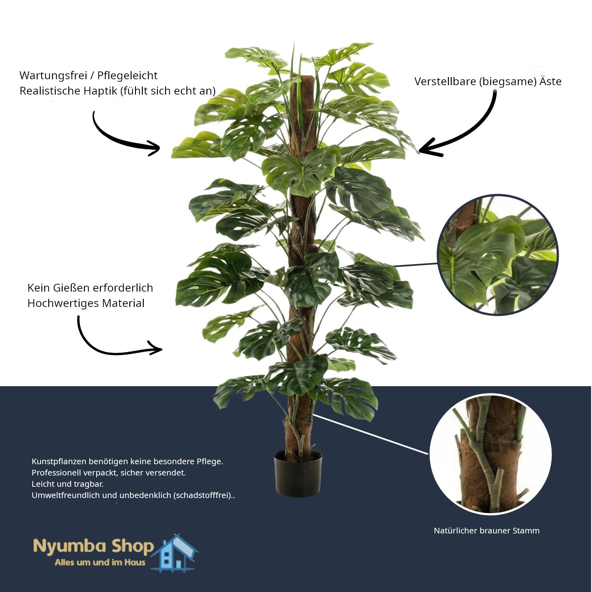 Monstera auf Ständer 150 cm – Kunstpflanze – Künstliche Pflanze