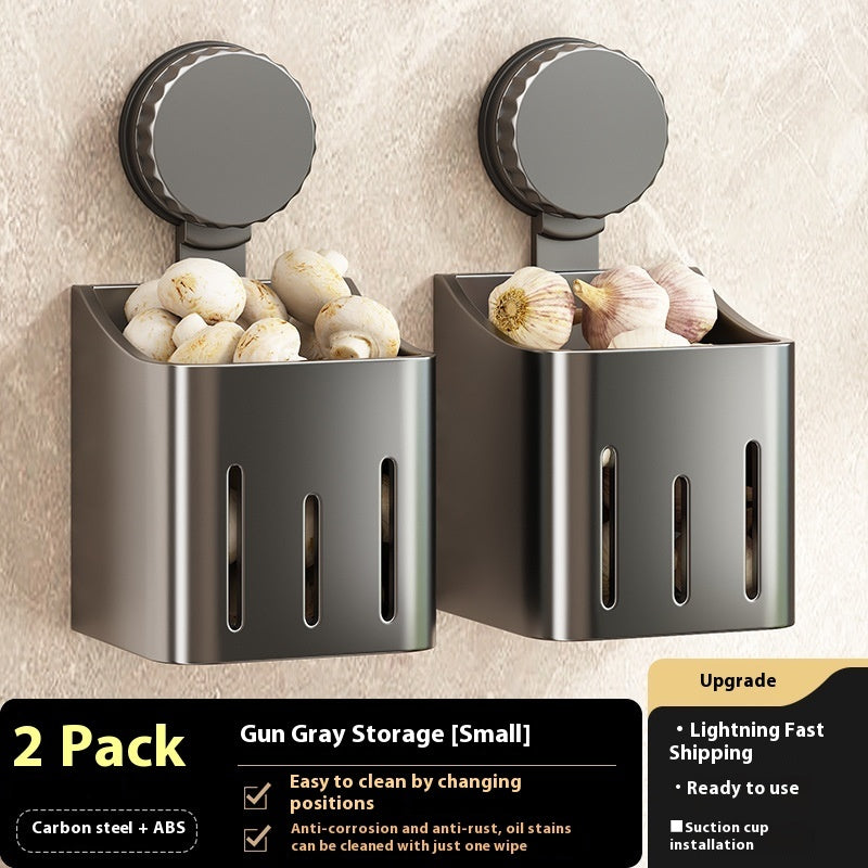 Lagerbox für Zwiebeln, Ingwer und Knoblauch Wandmontiertes Aufbewahrungsregal mit Saugnäpfen