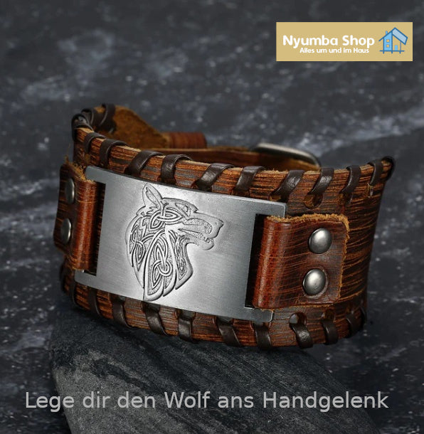 Leder Schnalle Arm-Manschette mit Fenrir Design