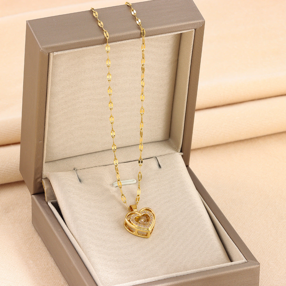 Zweilagige Liebes-Halskette mit Strasssteinen Titanstahl-Anhänger Modeschmuck Geschenk
