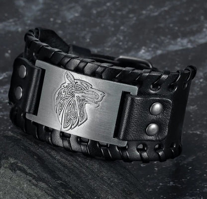 Asgard Crafted Leder Schnalle Arm Manschette mit Fenrir Design