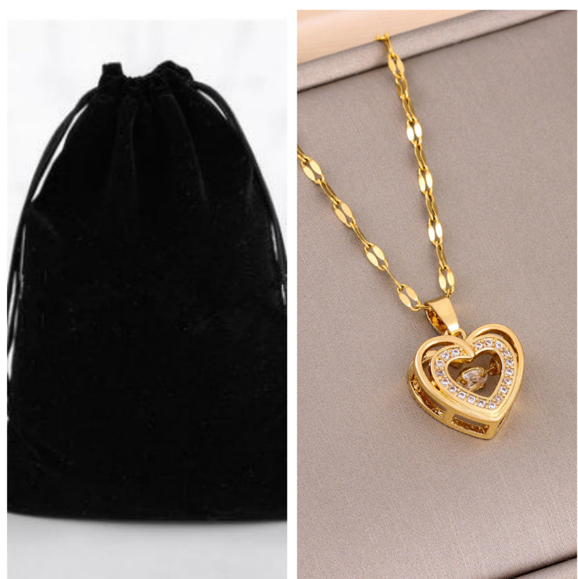 Zweilagige Liebes-Halskette mit Strasssteinen Titanstahl-Anhänger Modeschmuck Geschenk