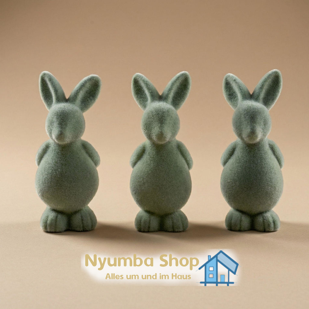 3x Osterhase Dekoration - Grüner Samt - ↑ 12,5 cm