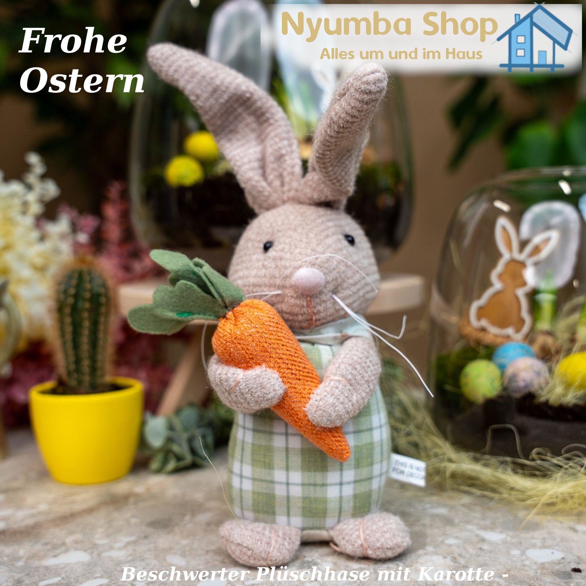Osterhase Dekoration - Beschwerter Plüschhase mit Karotte - ↑ 30 cm