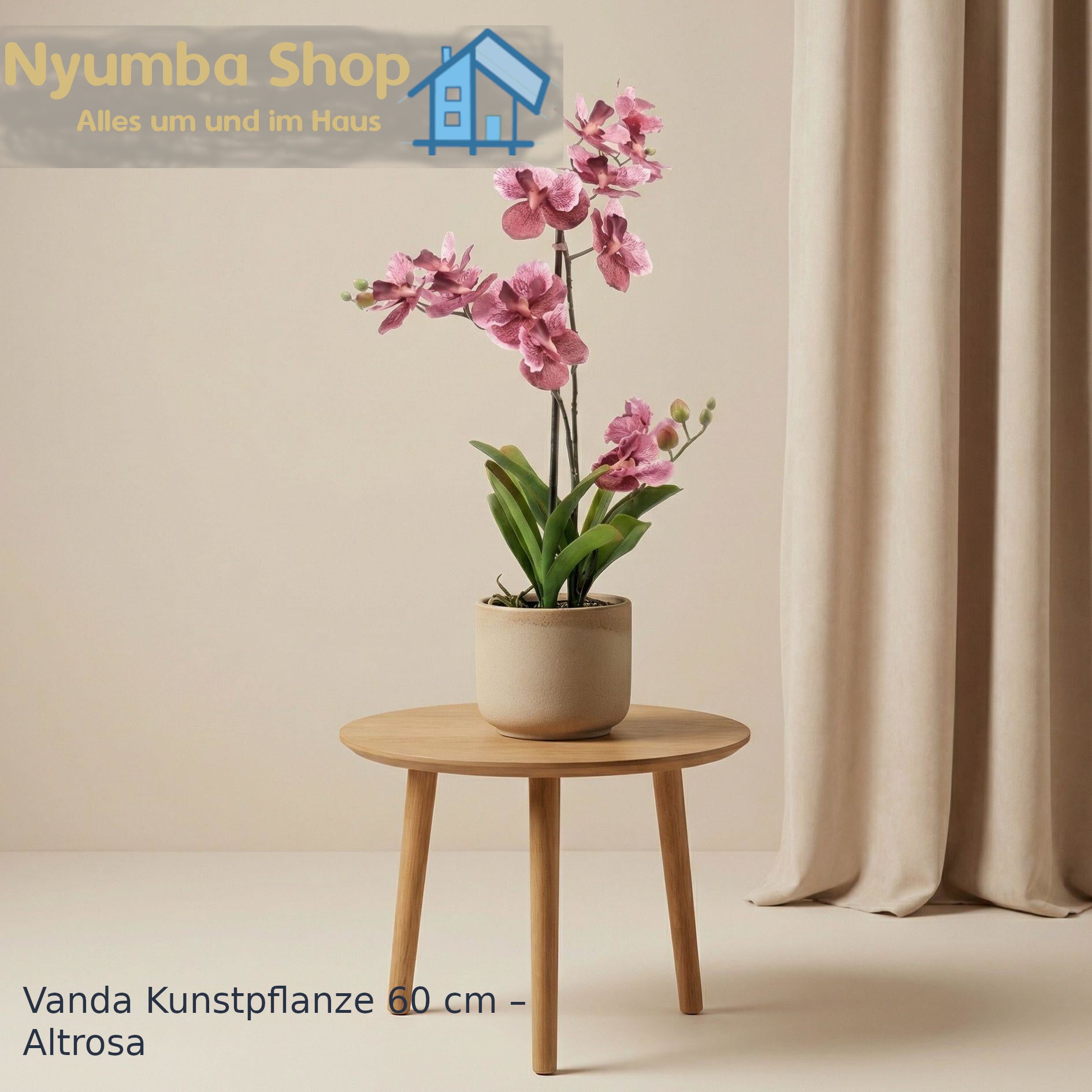 Orchidee Vanda Kunstpflanze 60 cm – Altrosa – Im Topf – Künstliche Pflanze