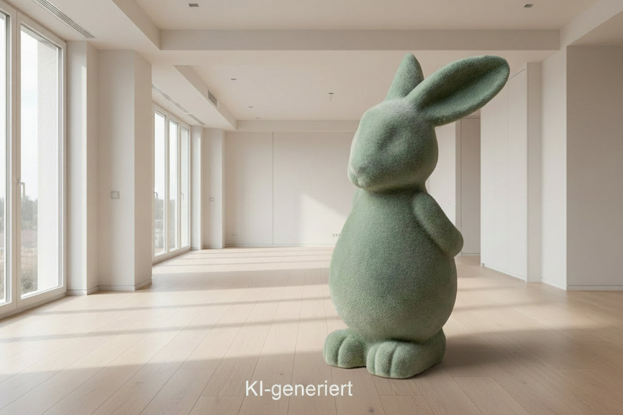 3x Osterhase Dekoration - Grüner Samt - ↑ 12,5 cm