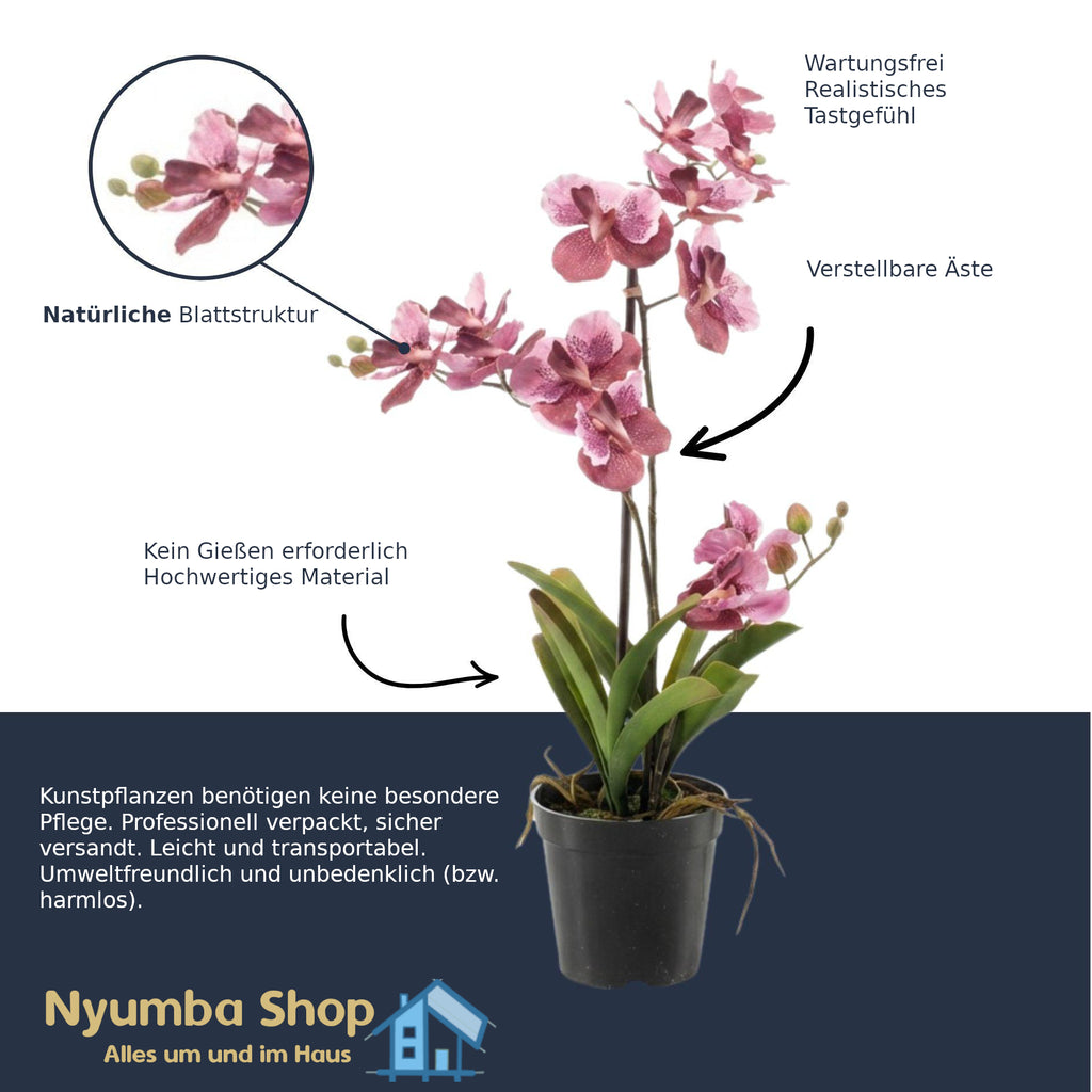 Orchidee Vanda Kunstpflanze 60 cm – Altrosa – Im Topf – Künstliche Pflanze