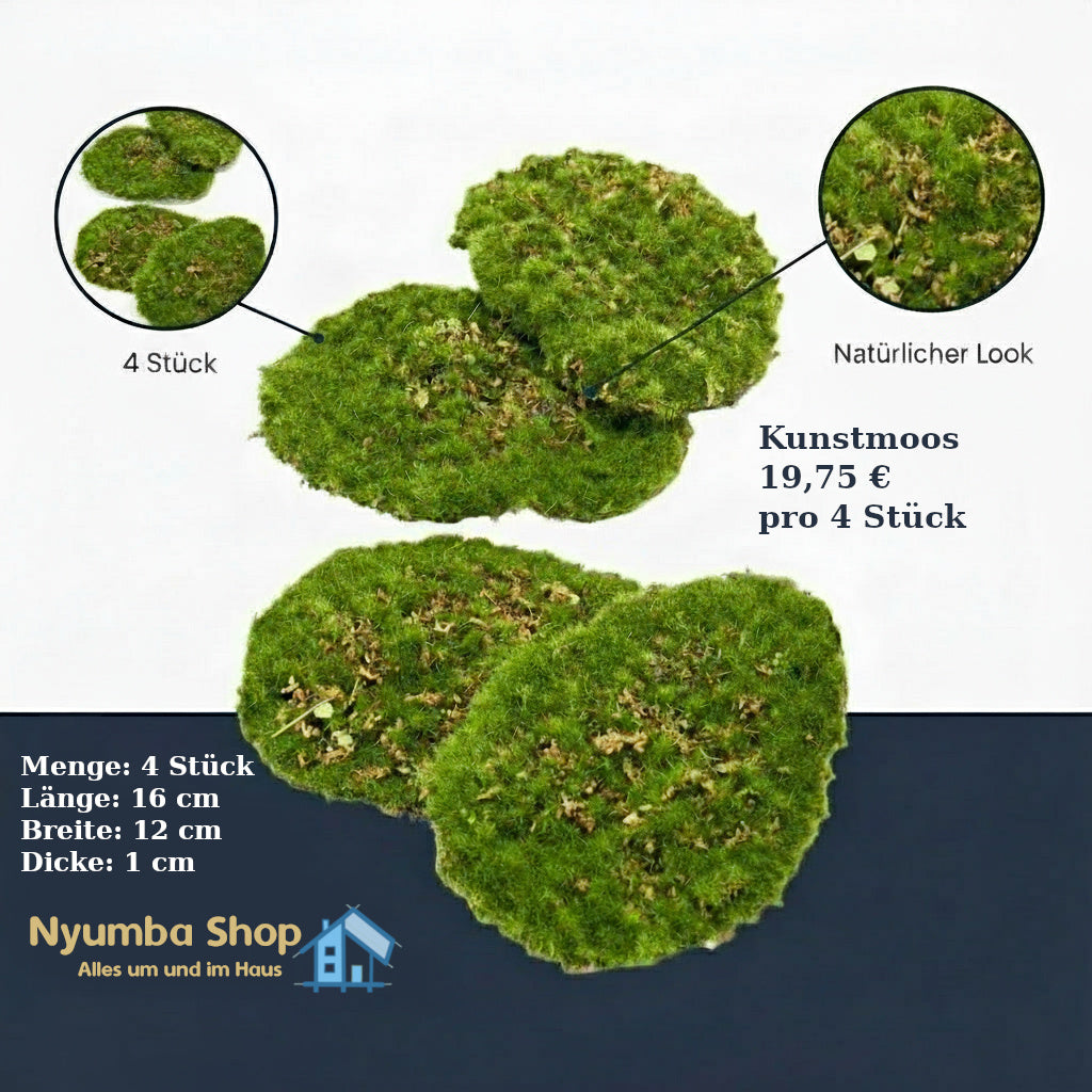 Moosplatte – Grünes Moos – 4er-Set – Kunstmoos