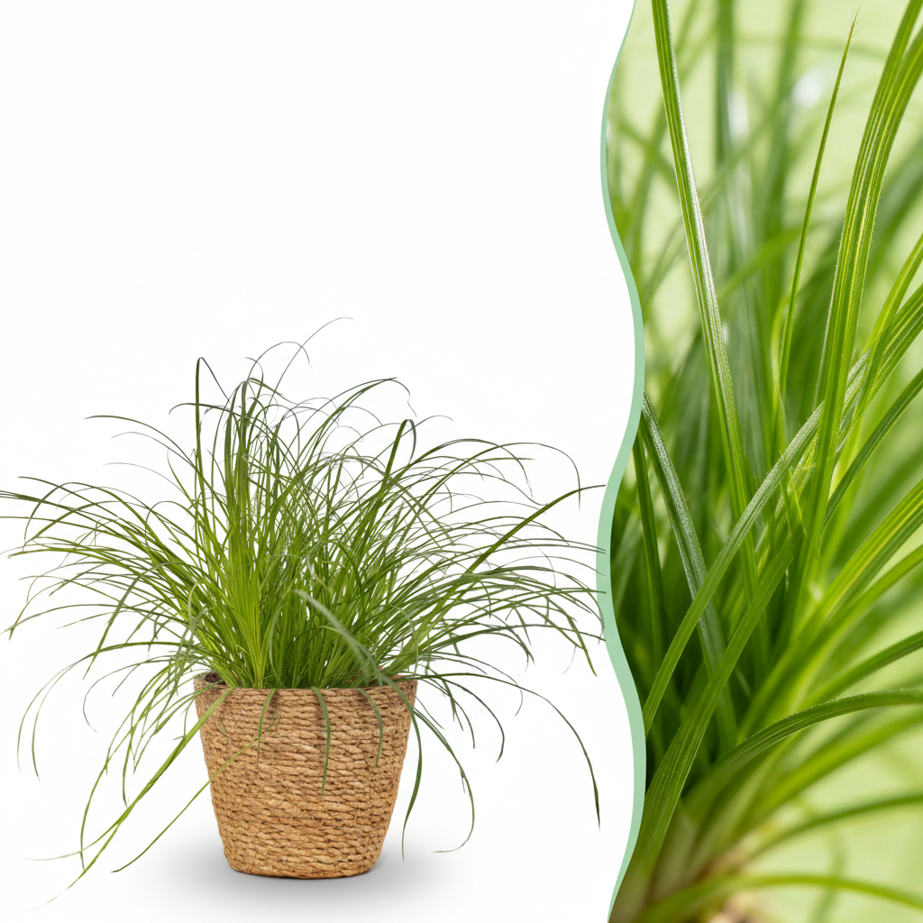 Green boutiQ - Zimmerpflanze - Cyperus alternifolius Zumula - Katzenpflanze - Haustierfreundliche Pflanze - Grün - 1 Pflanze - mit Korb - Topf 12cm - Höhe 20cm