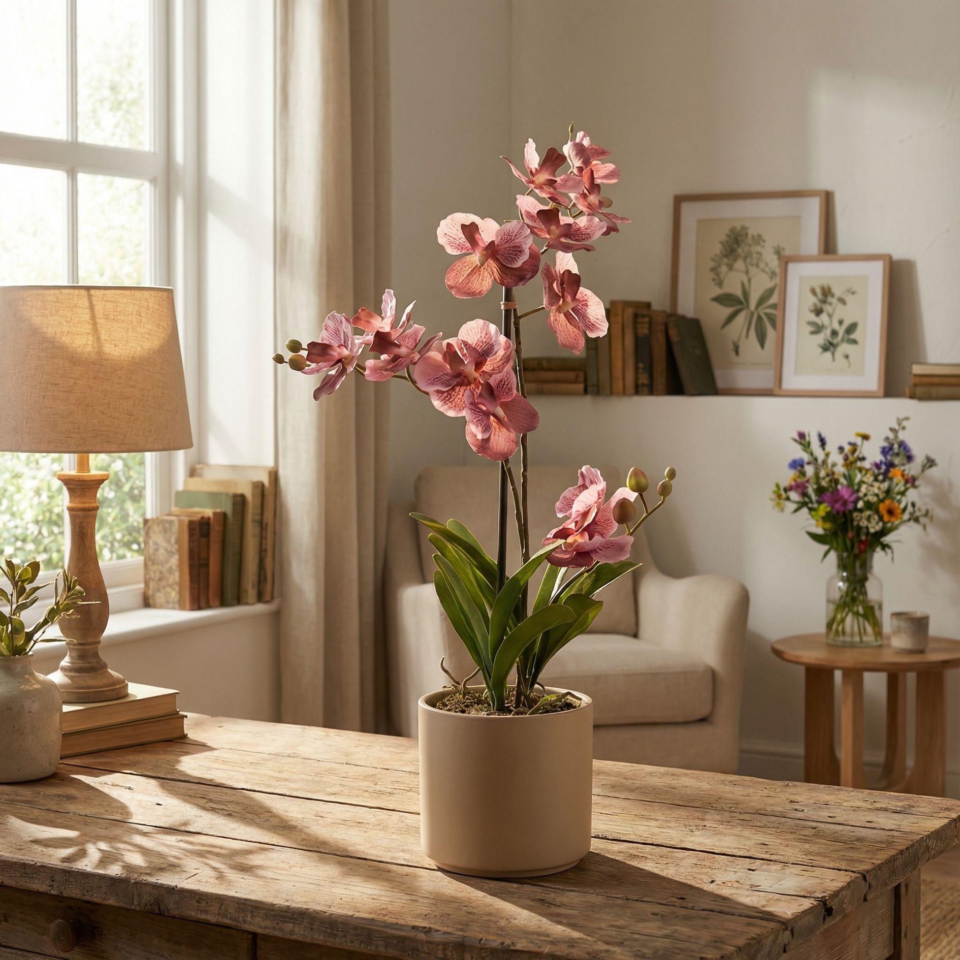 Orchidee Vanda Kunstpflanze 60 cm – Altrosa – Im Topf – Künstliche Pflanze