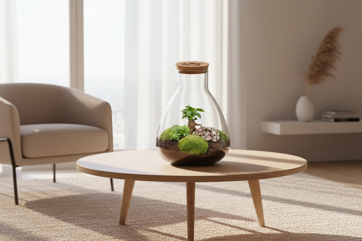 'LOVE MOM' Terrarium Sam + gravierter Kork mit Licht - Flaschengarten DIY Set - Ø 24.5 cm ↑ 30 cm - Muttertag