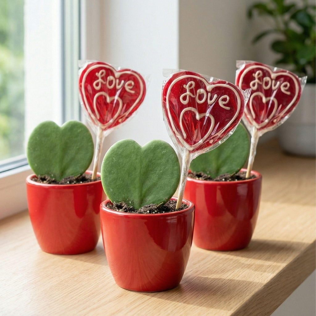 Sweetheart Pflanzen-Set – Grünes Mini-Geschenk – Topf & Pflanze – Rot